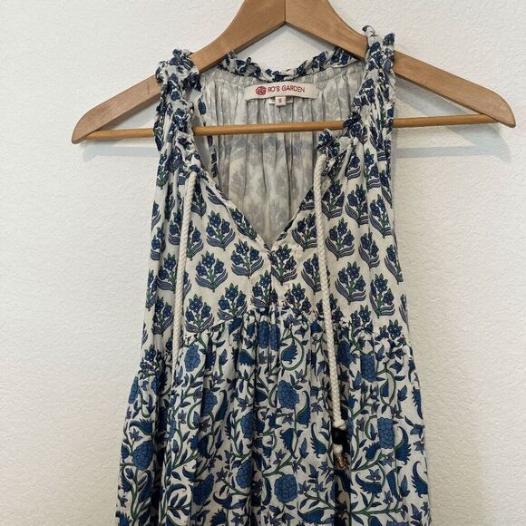 Anthropologie Ro's Garden Sofia Blue Floral Sleeveless Maxi Dress Women's Small - Picture 3 of 9